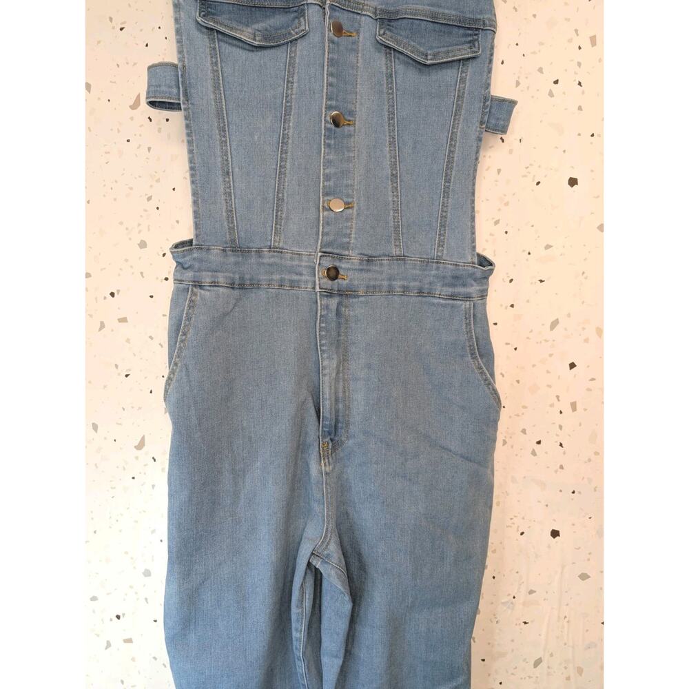 Fashion Nova Denim Jumpsuit Western Superstar Side Straps Clubbing Festival XL - Picture 8 of 11